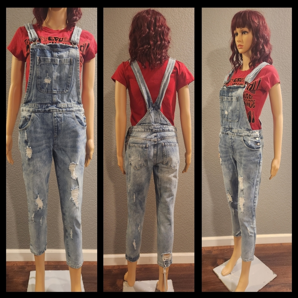 Distressed Denim Overalls